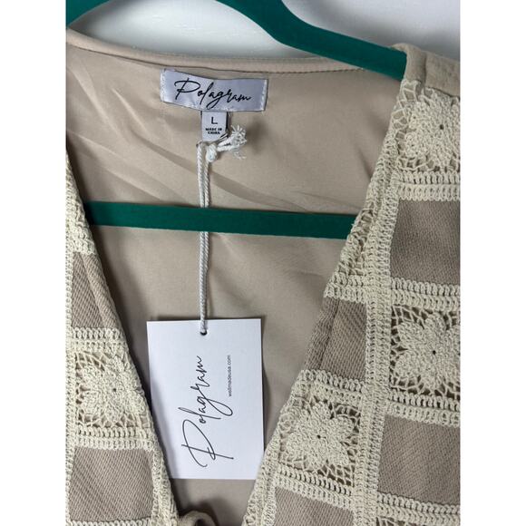 Polagram Taupe Crochet Embroidered Vest Sz L Boho Western Quilted Back NWT - Picture 2 of 7